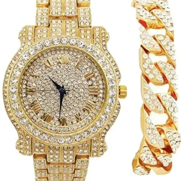 Mens Watch bracelet Luxury BLING out cuban watch - Picture 2 of 8